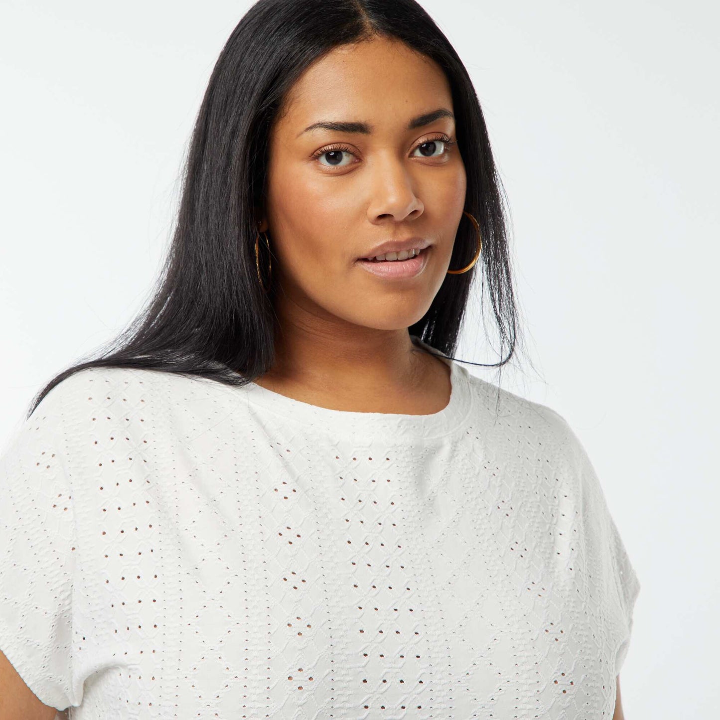 T-shirt en maille ajourée manches courtes BLANC