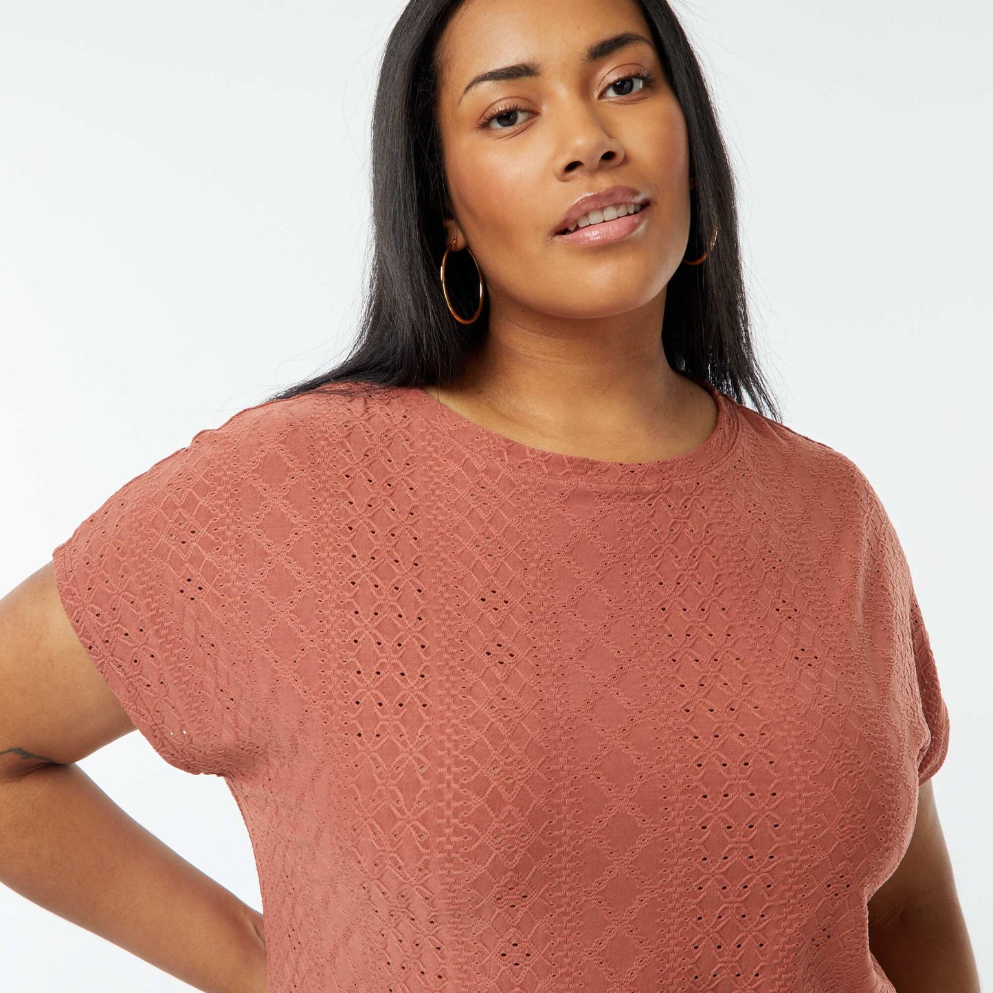 T-shirt en maille ajourée manches courtes ROSE