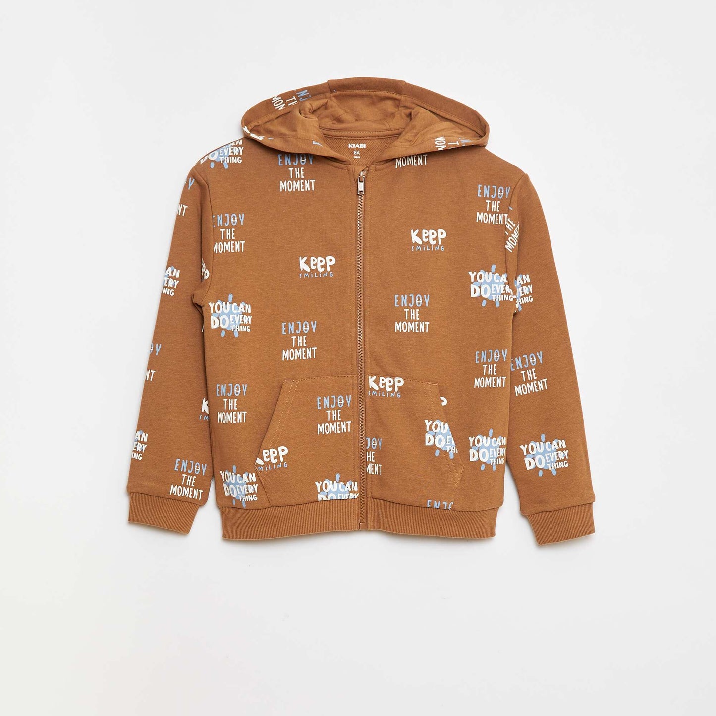Sweat à capuche imprimé en french terry MARRON