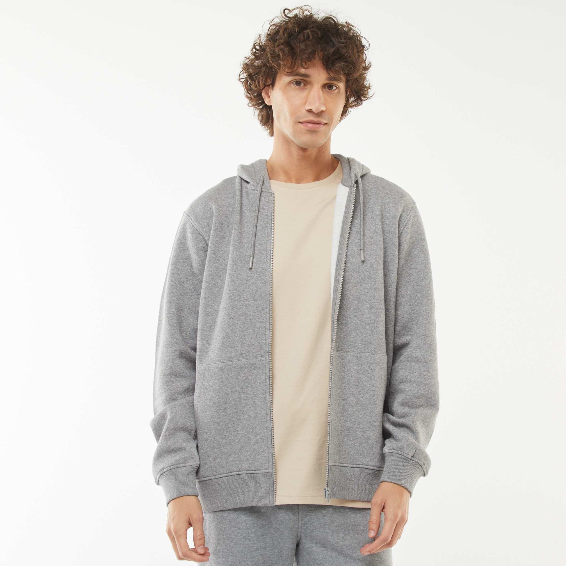 Sweat en molleton zippé à capuche GRIS