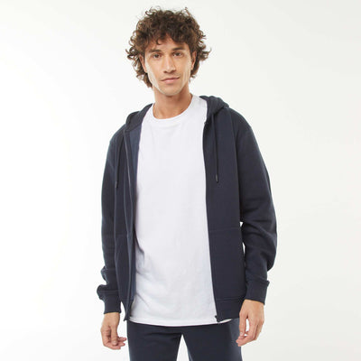 Sweat en molleton zippé à capuche BLEU