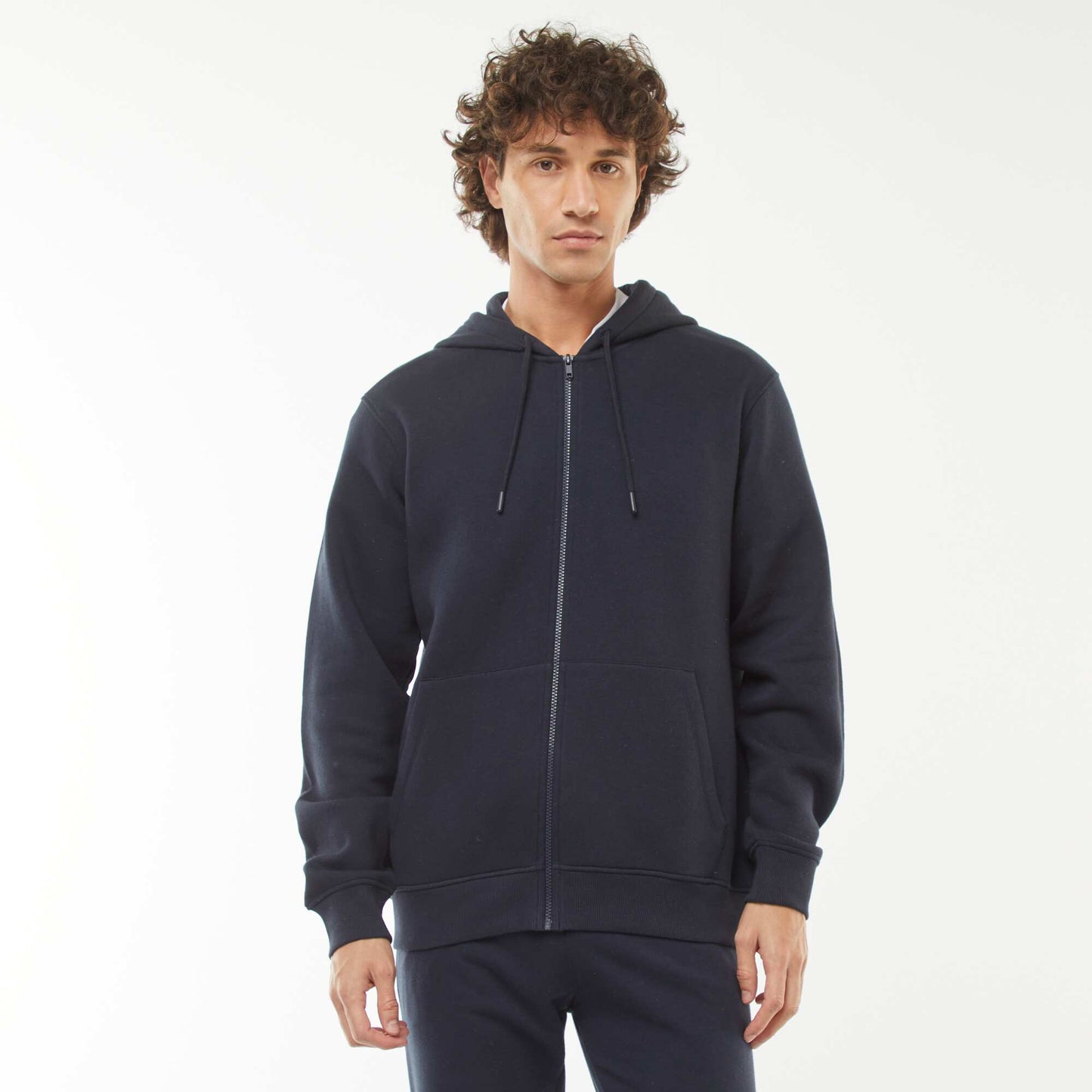 Sweat en molleton zippé à capuche BLEU