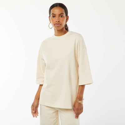 Tee-shirt oversize avec larges manches courtes BEIGE
