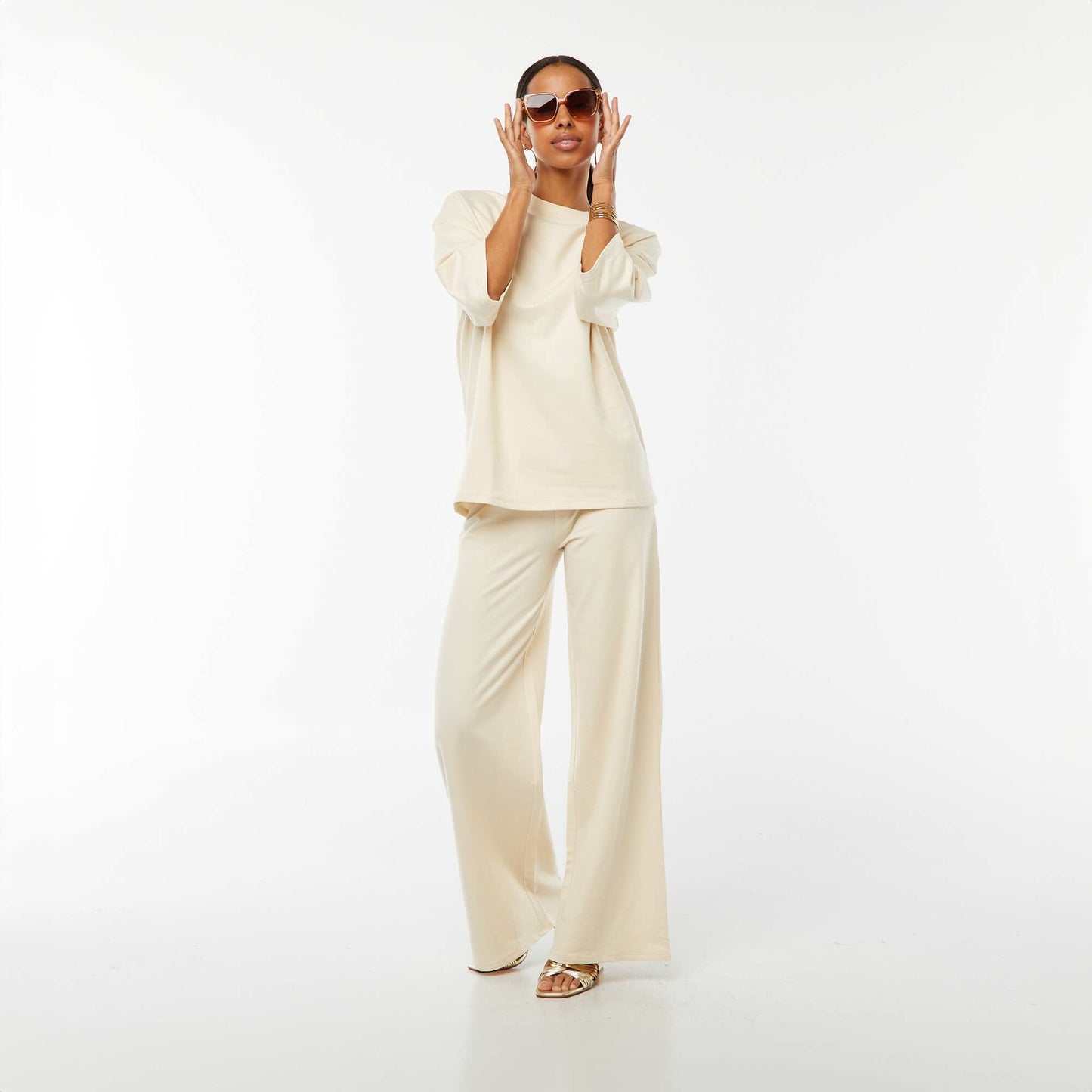 Tee-shirt oversize avec larges manches courtes BEIGE
