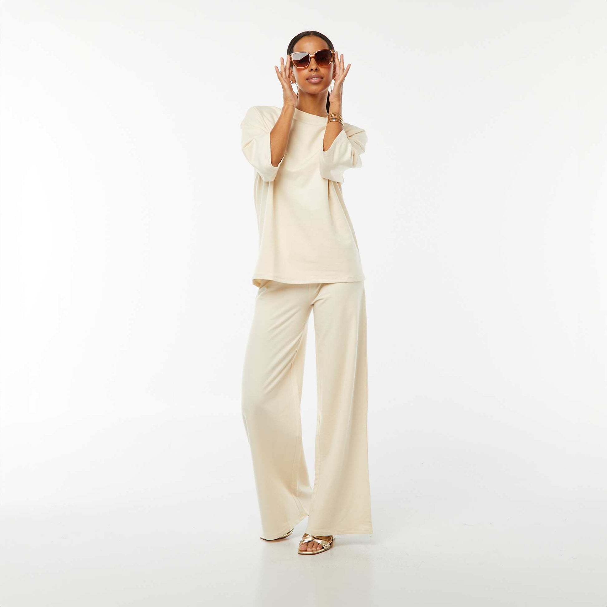 Tee-shirt oversize avec larges manches courtes BEIGE