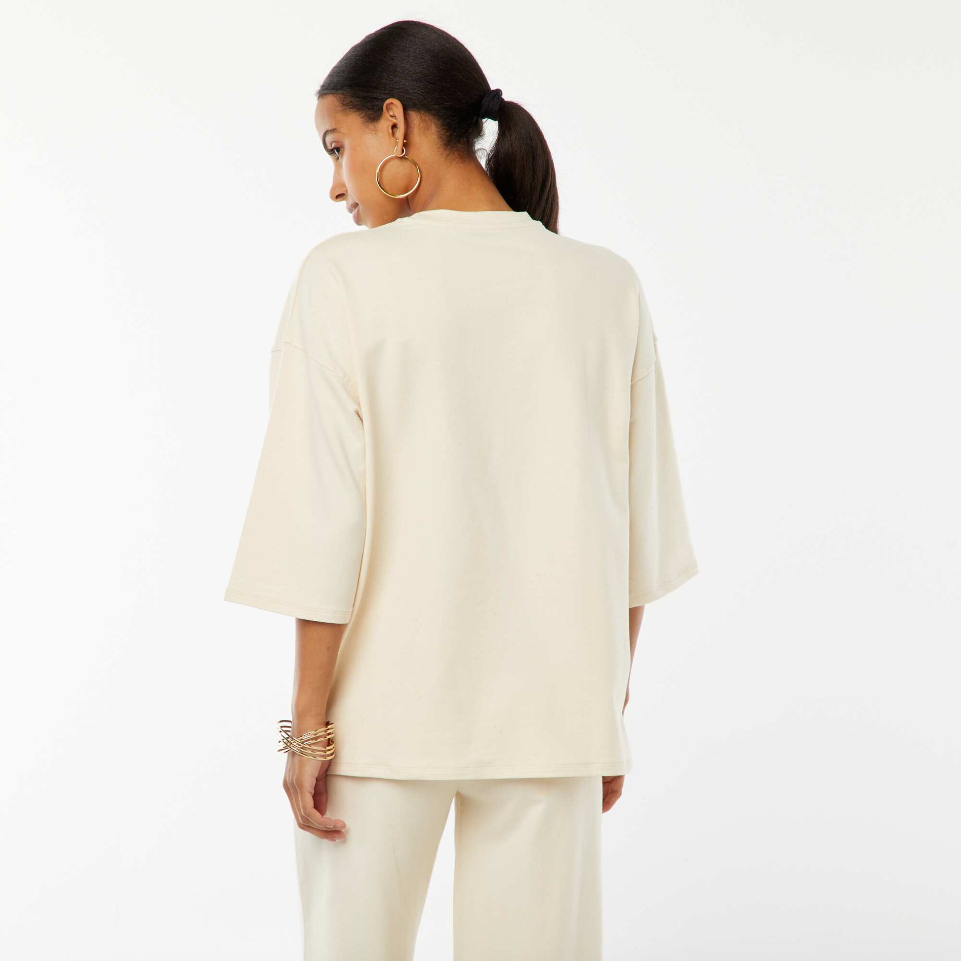 Tee-shirt oversize avec larges manches courtes BEIGE