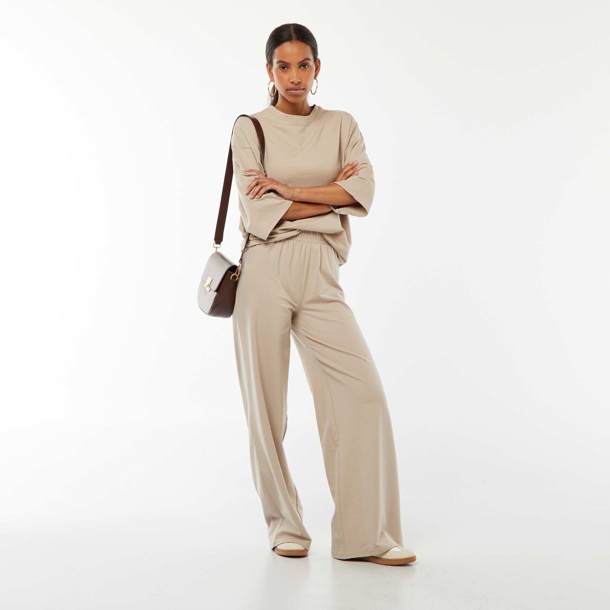 Tee-shirt oversize avec larges manches courtes TAUPE