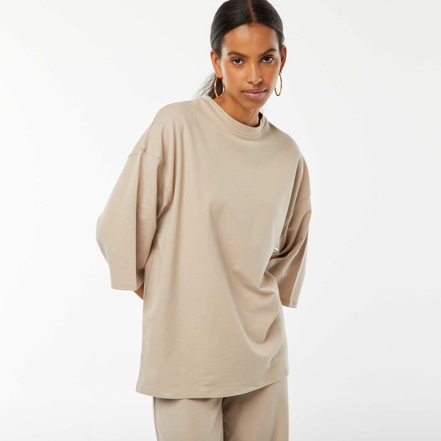 Tee-shirt oversize avec larges manches courtes TAUPE