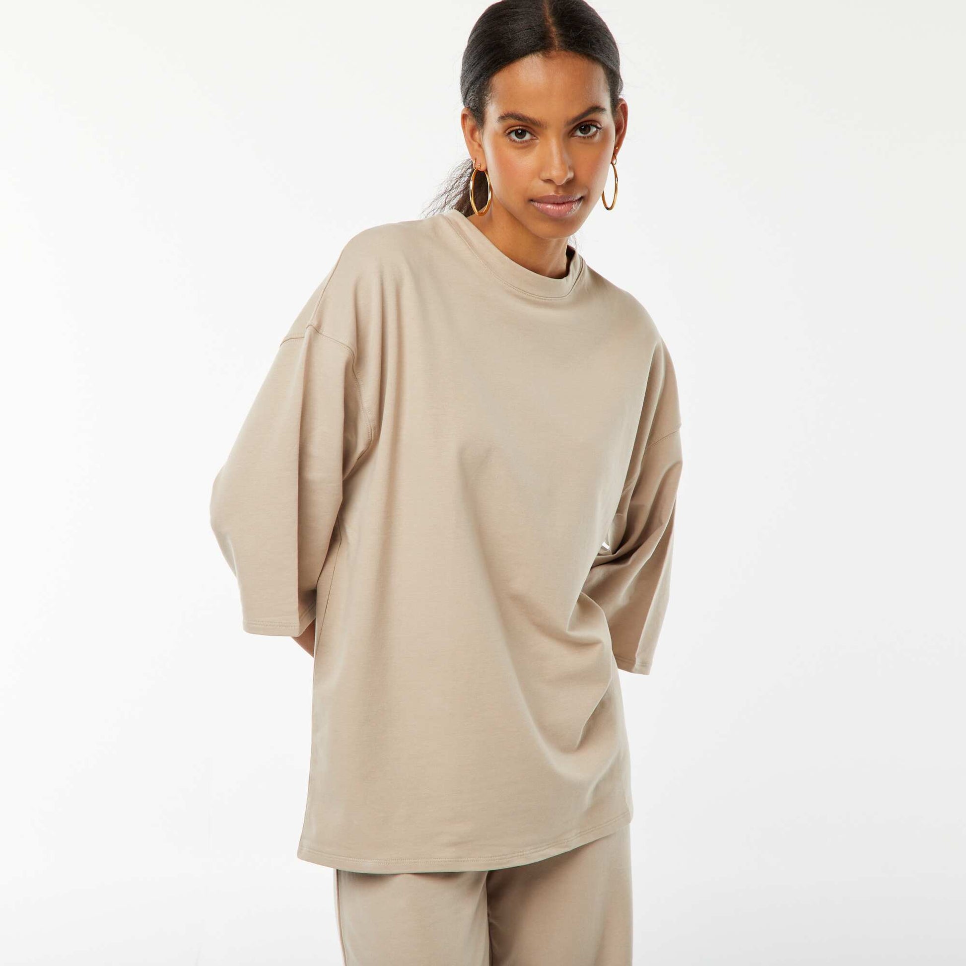 Tee-shirt oversize avec larges manches courtes TAUPE