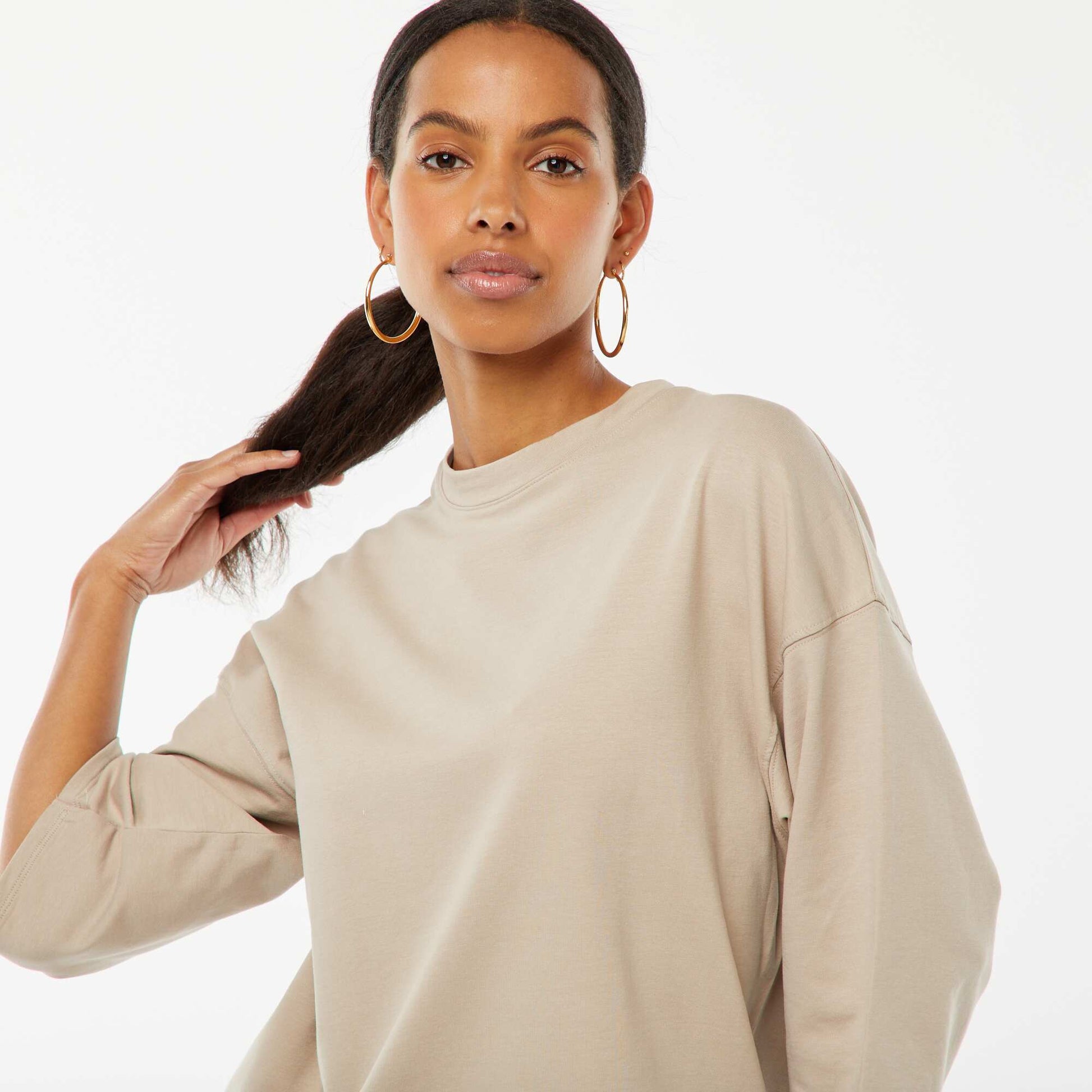 Tee-shirt oversize avec larges manches courtes TAUPE