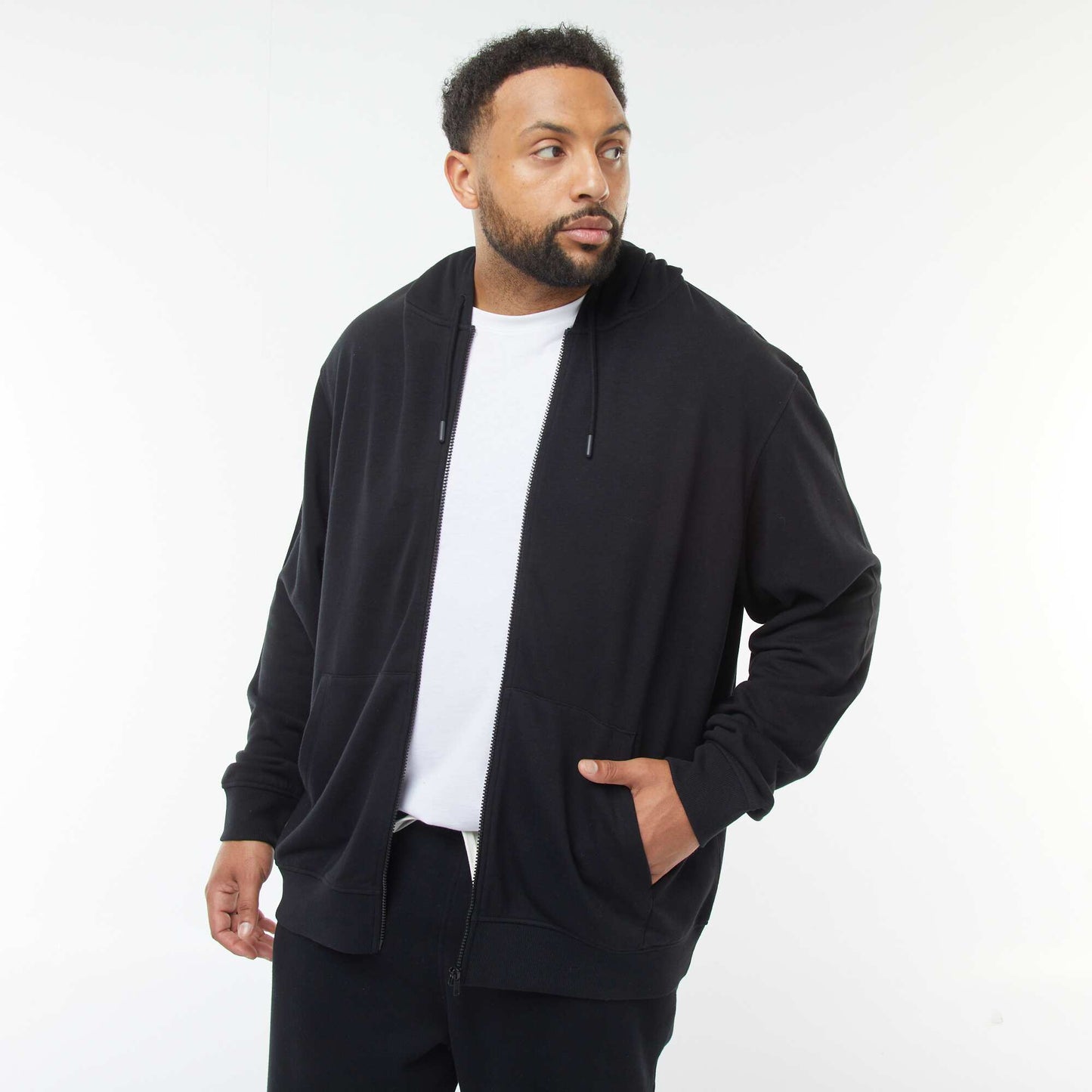 Sweat zippé à capuche uni NOIR
