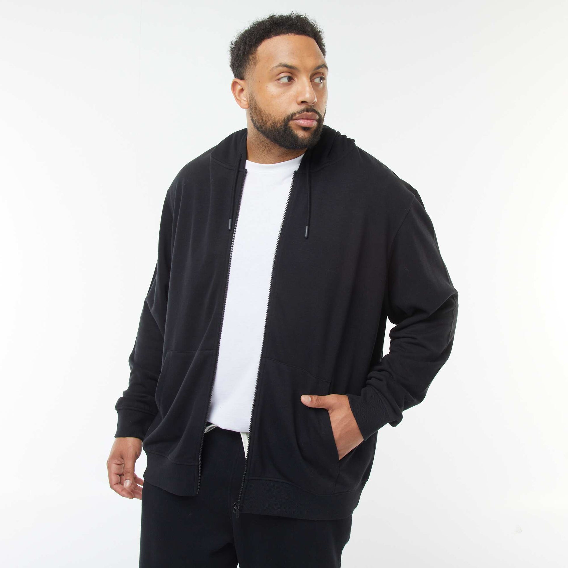Sweat zippé à capuche uni NOIR