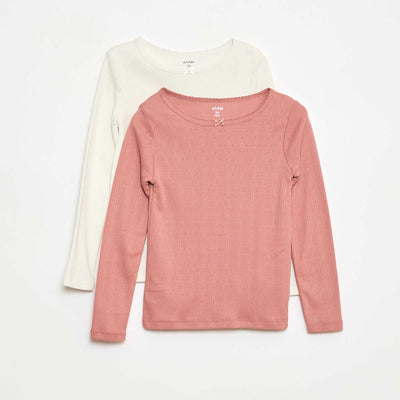 Lot de 2 t-shirts en maille pointelle à manches longues ROSE