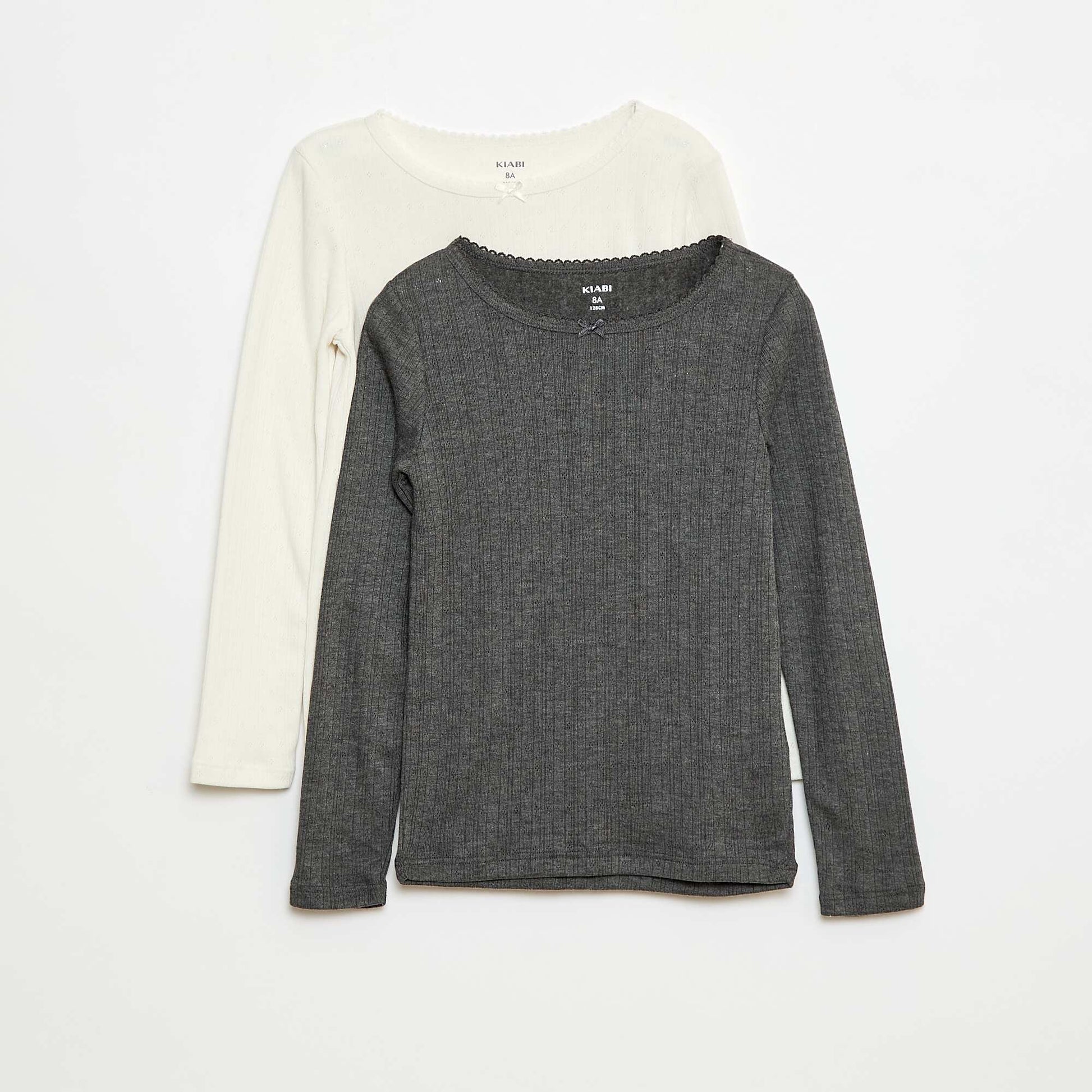 Lot de 2 t-shirts en maille pointelle à manches longues BLANC