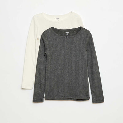 Lot de 2 t-shirts en maille pointelle à manches longues BLANC
