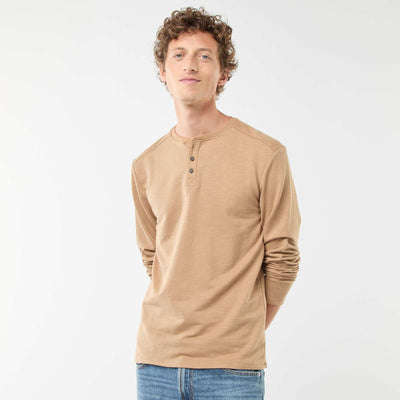 T-shirt à col tunisien manches longues BEIGE