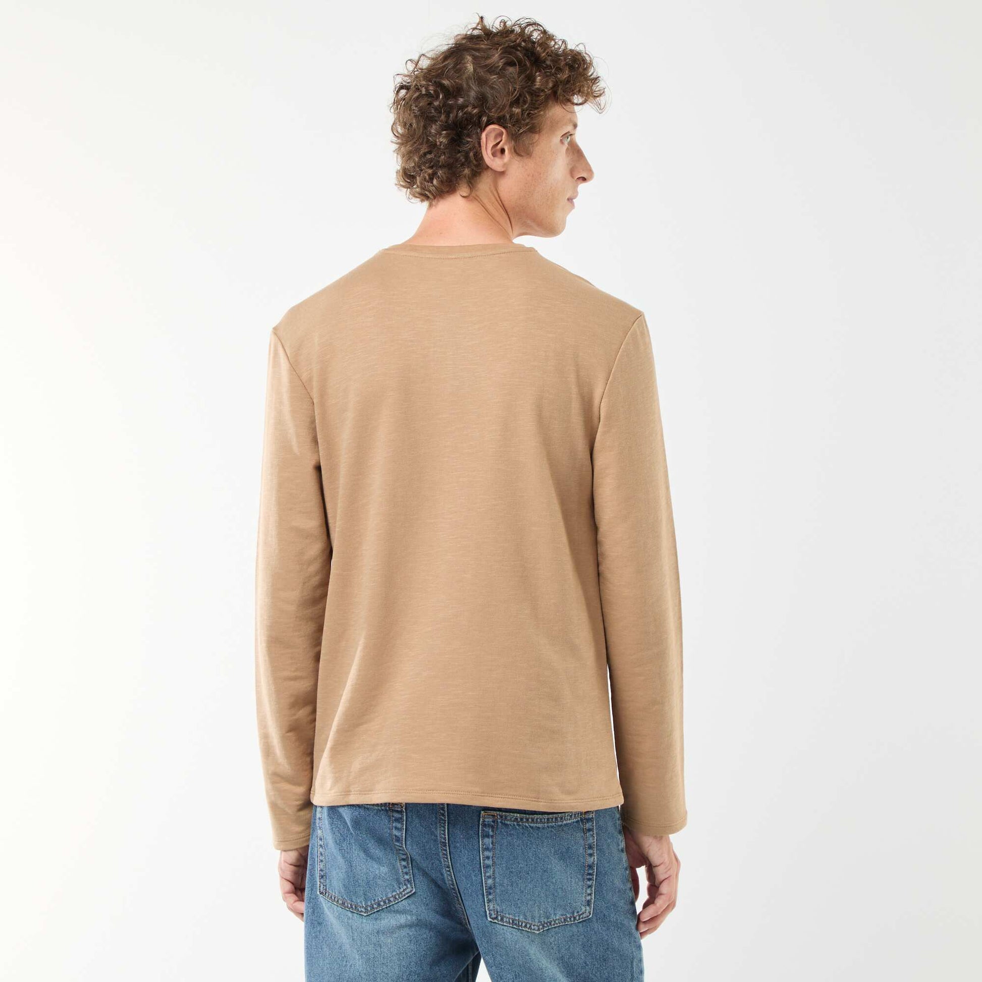 T-shirt à col tunisien manches longues BEIGE
