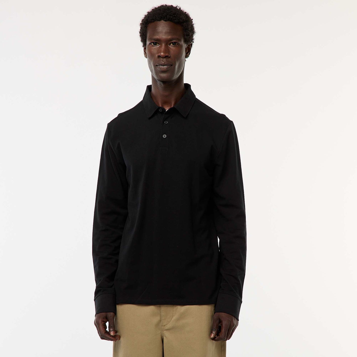 Polo en maille piquée à manches longues uni NOIR