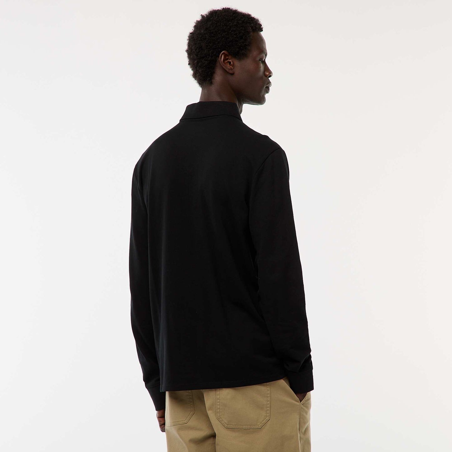 Polo en maille piquée à manches longues uni NOIR