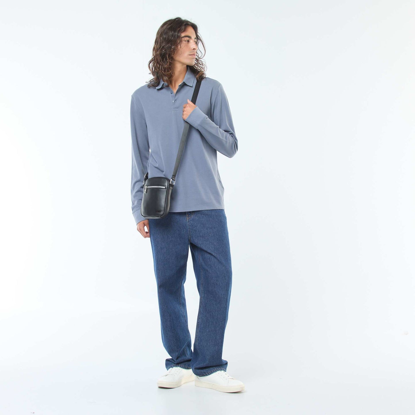 Polo en maille piquée à manches longues uni GRIS