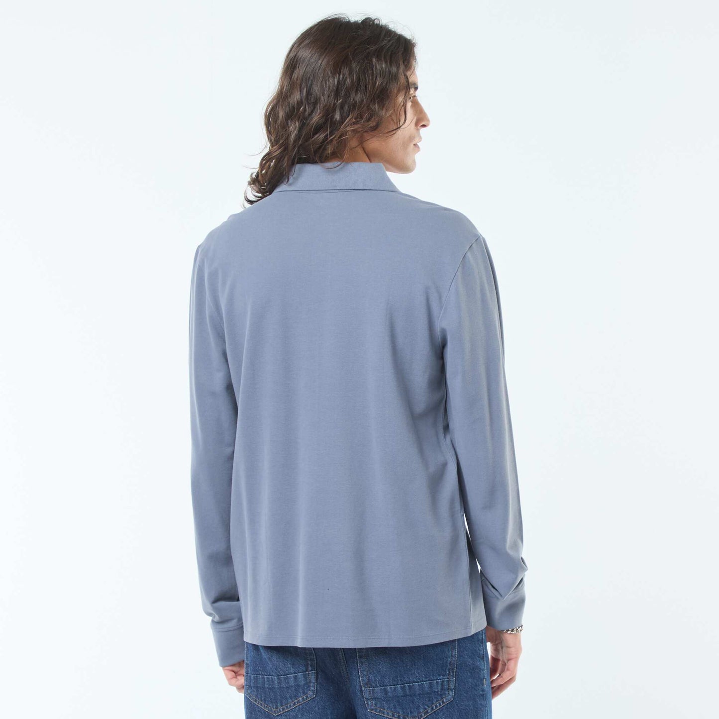 Polo en maille piquée à manches longues uni GRIS