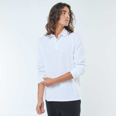 Polo en maille piquée à manches longues uni BLANC