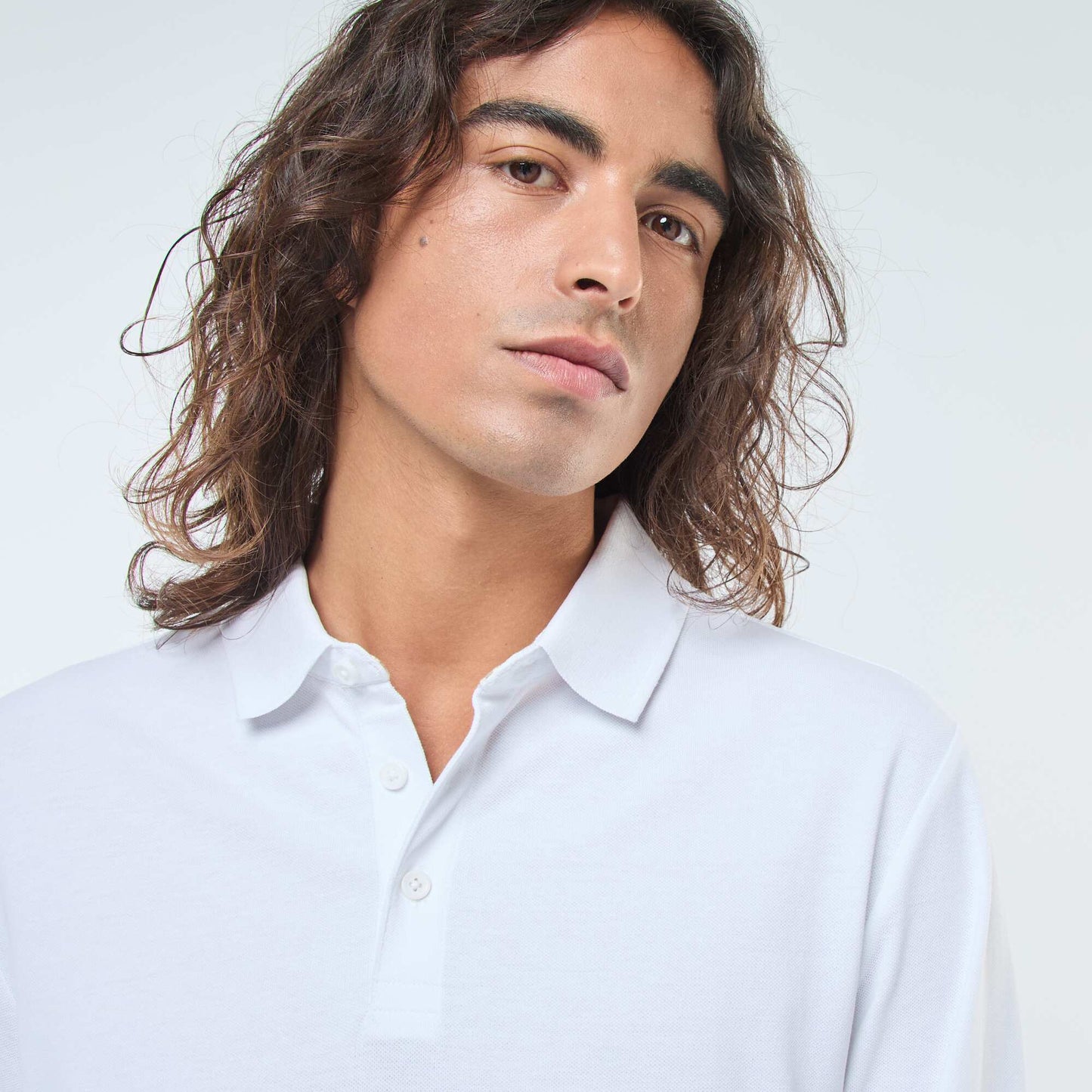 Polo en maille piquée à manches longues uni BLANC