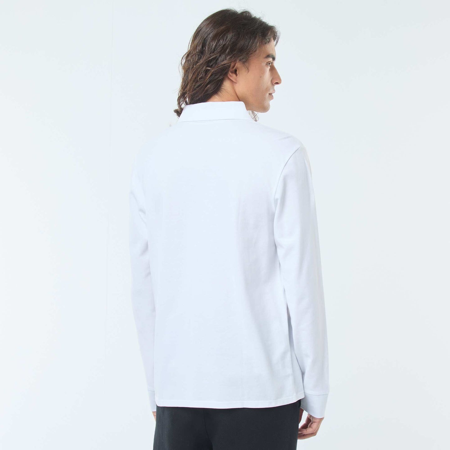 Polo en maille piquée à manches longues uni BLANC