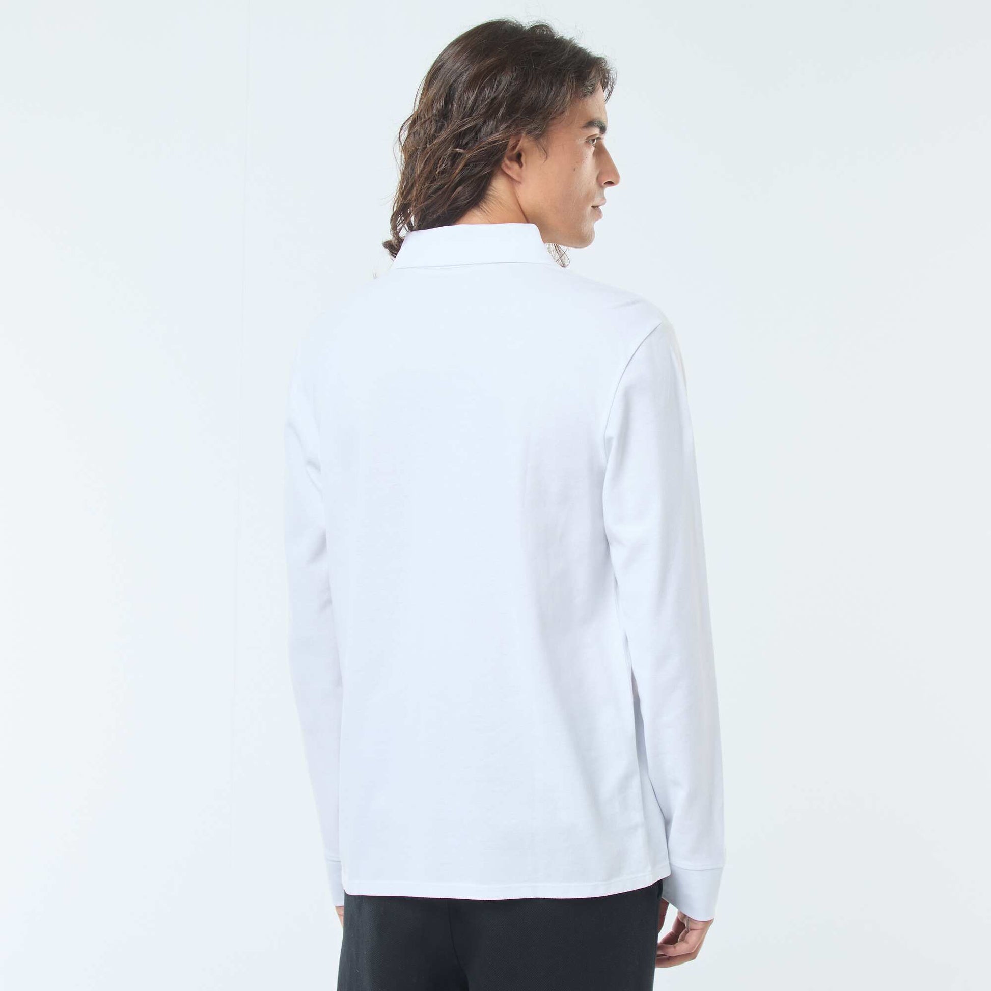 Polo en maille piquée à manches longues uni BLANC