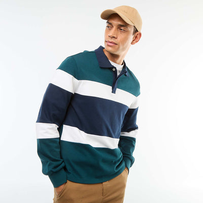 Polo manches longues style rugby esprit colorblock VERT