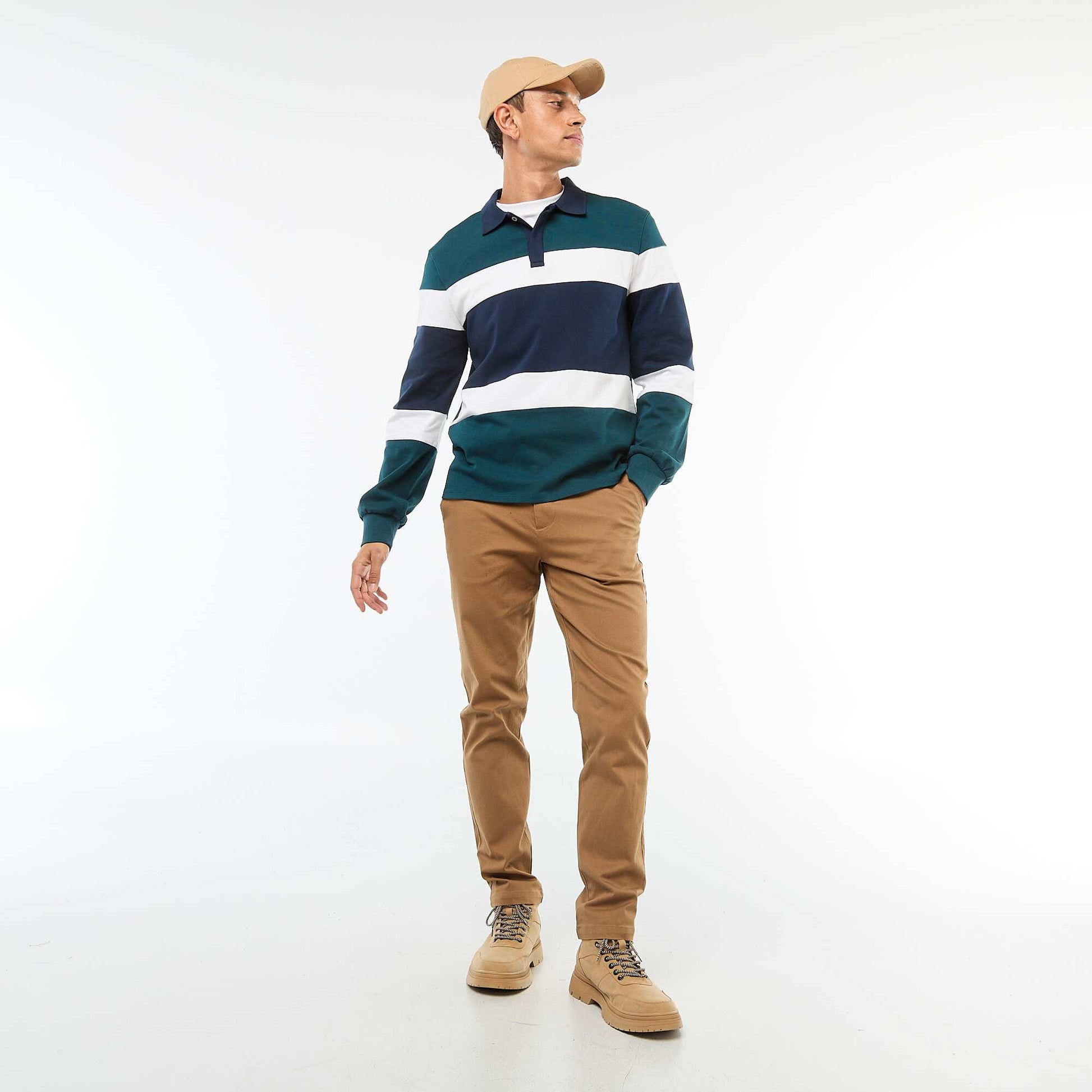 Polo manches longues style rugby esprit colorblock VERT