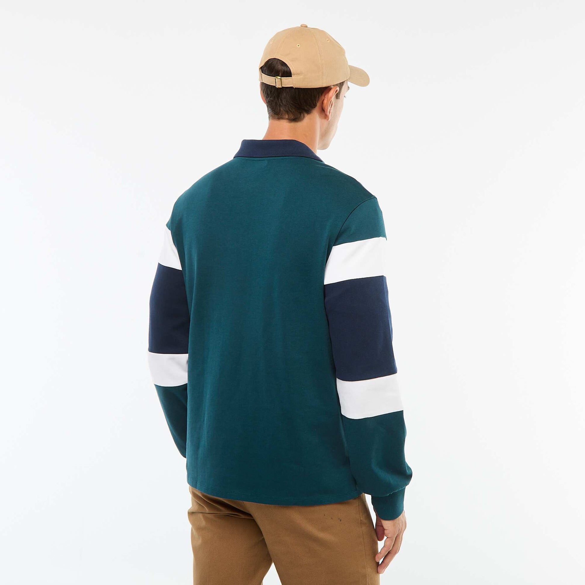 Polo manches longues style rugby esprit colorblock VERT