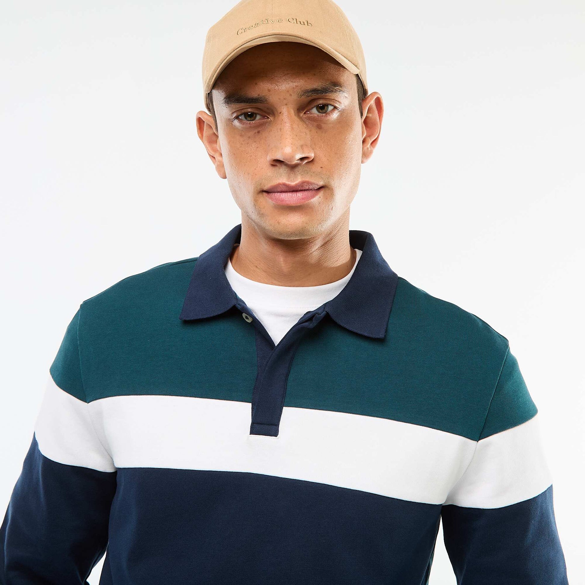 Polo manches longues style rugby esprit colorblock VERT
