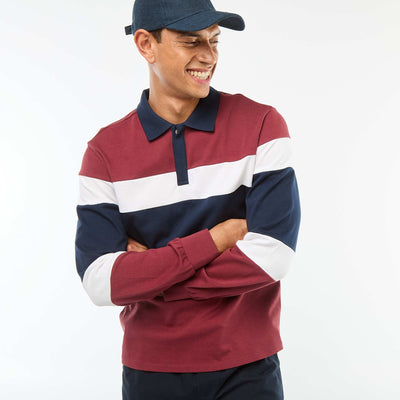 Polo manches longues style rugby esprit colorblock ROUGE