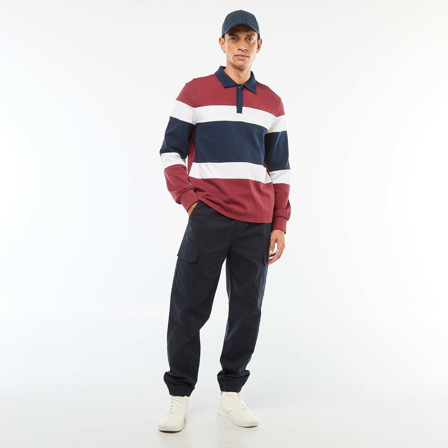 Polo manches longues style rugby esprit colorblock ROUGE