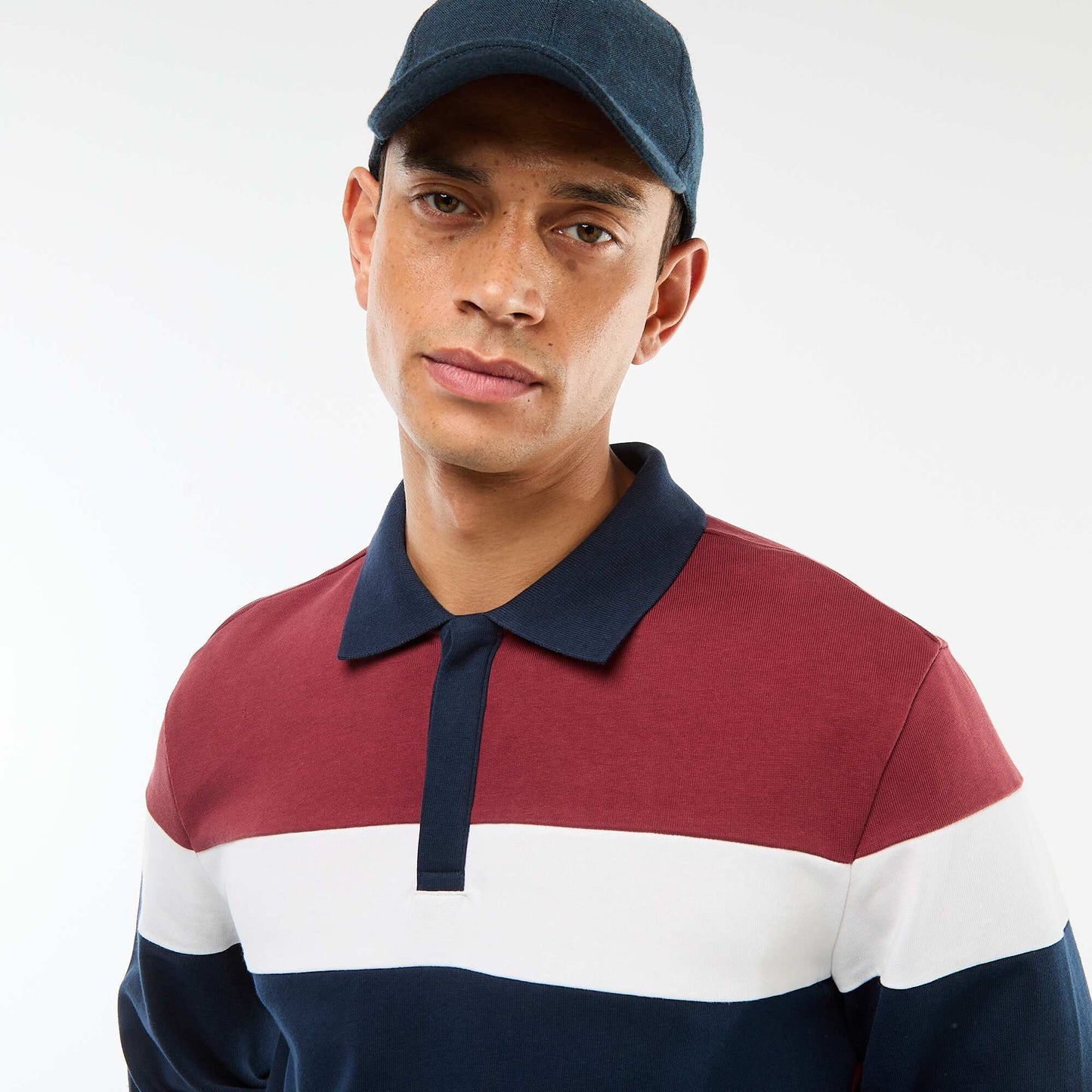 Polo manches longues style rugby esprit colorblock ROUGE