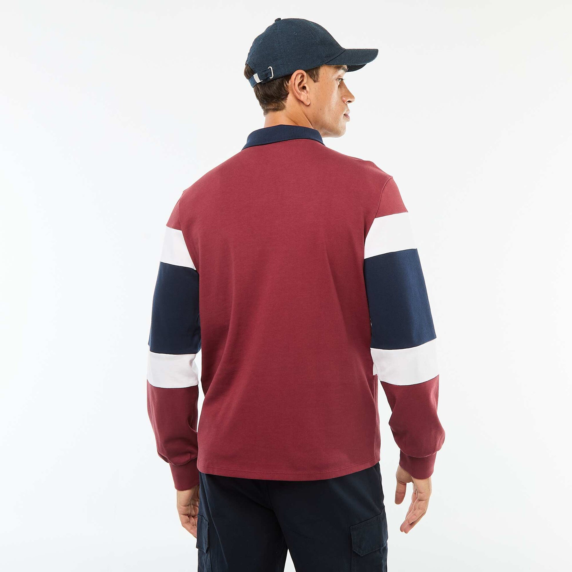 Polo manches longues style rugby esprit colorblock ROUGE