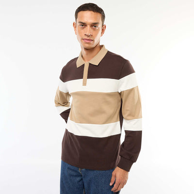 Polo manches longues style rugby esprit colorblock MARRON