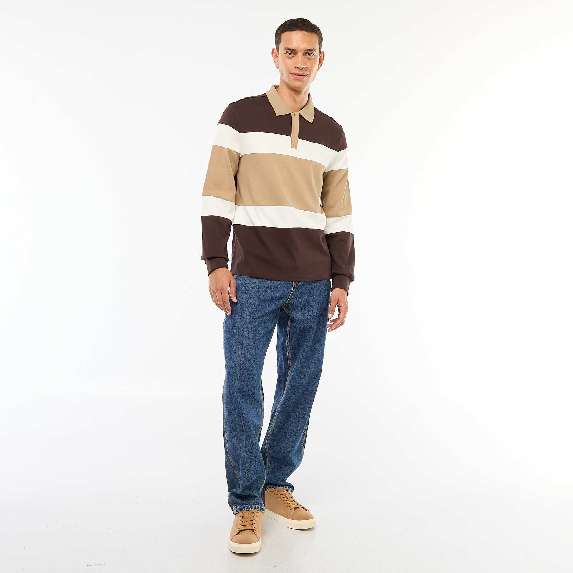 Polo manches longues style rugby esprit colorblock MARRON
