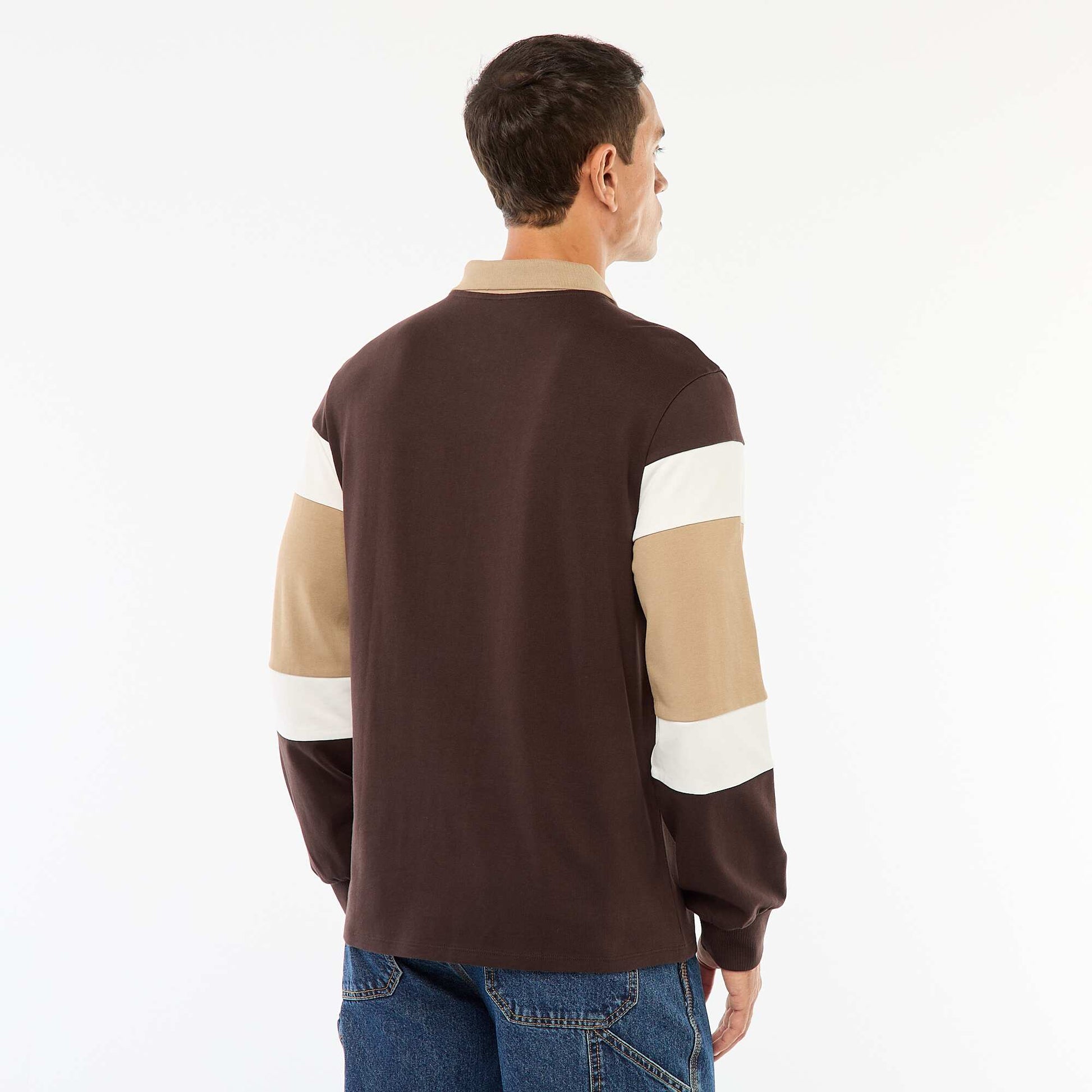 Polo manches longues style rugby esprit colorblock MARRON