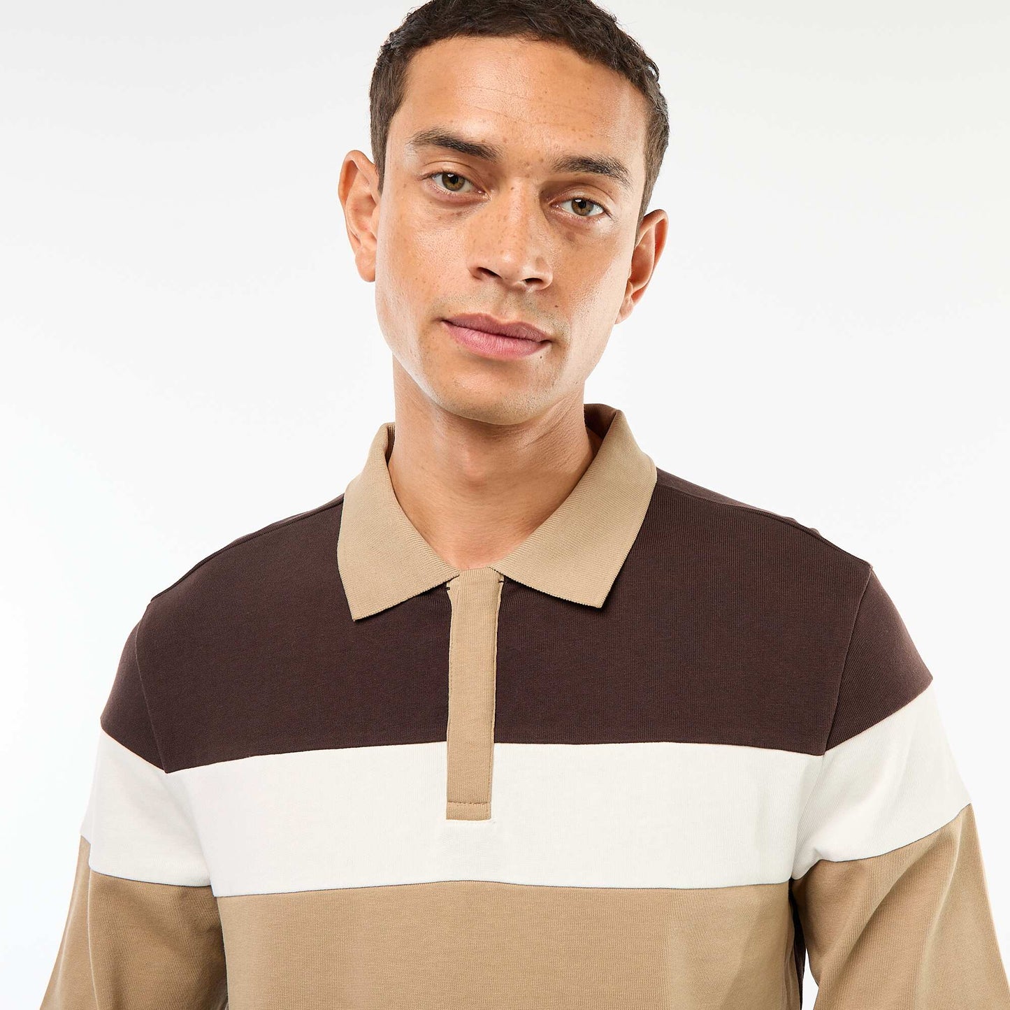 Polo manches longues style rugby esprit colorblock MARRON