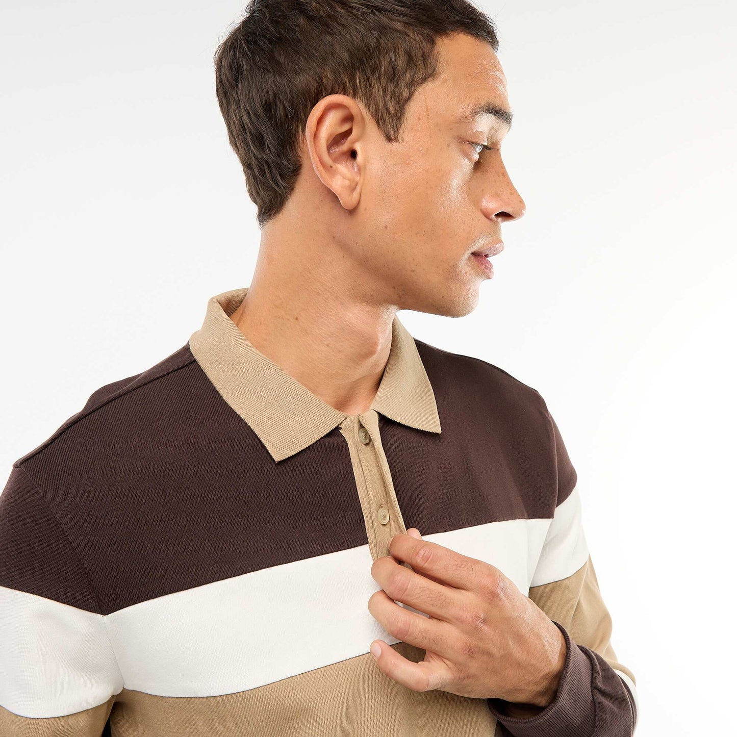 Polo manches longues style rugby esprit colorblock MARRON