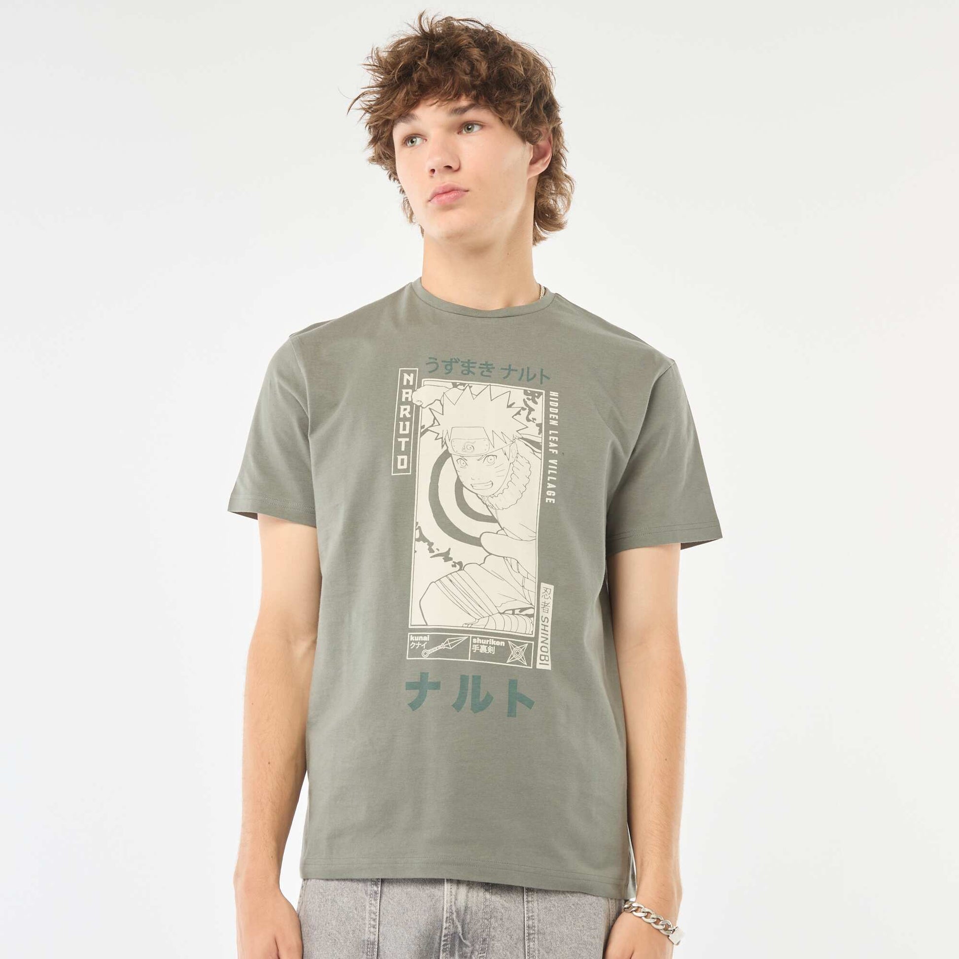 T-shirt 'Naruto' manches courtes imprimé VERT