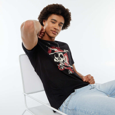Tee-shirt imprimé 'One Piece' à manches courtes NOIR