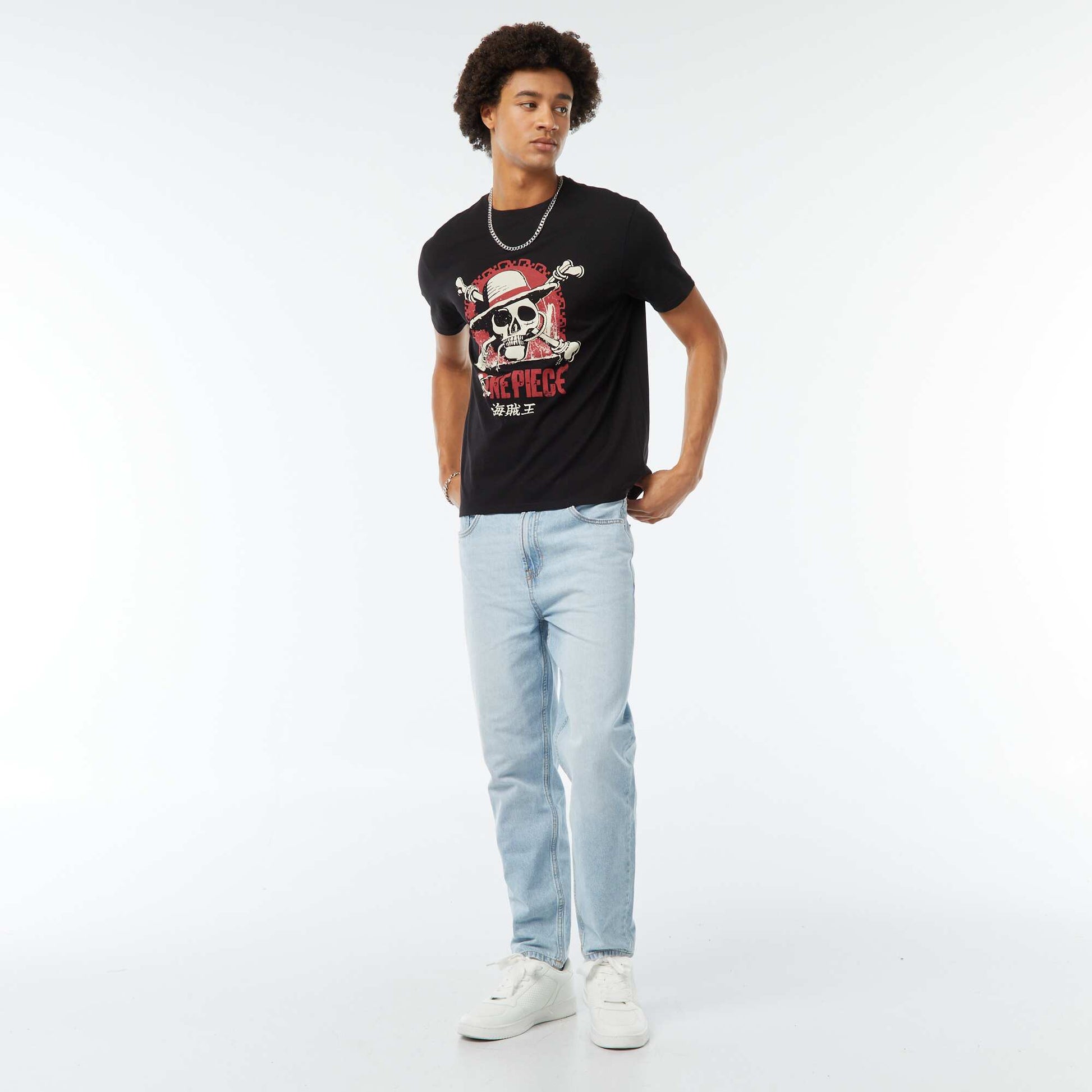 Tee-shirt imprimé 'One Piece' à manches courtes NOIR