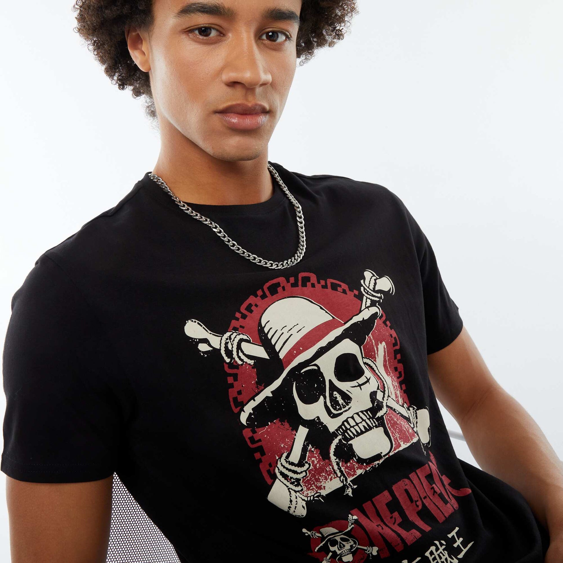 Tee-shirt imprimé 'One Piece' à manches courtes NOIR