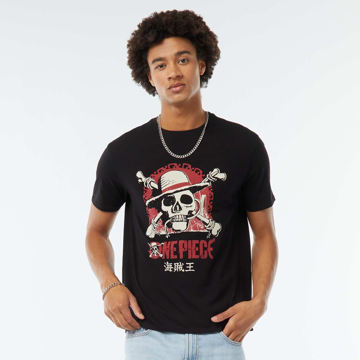 Tee-shirt imprimé 'One Piece' à manches courtes NOIR