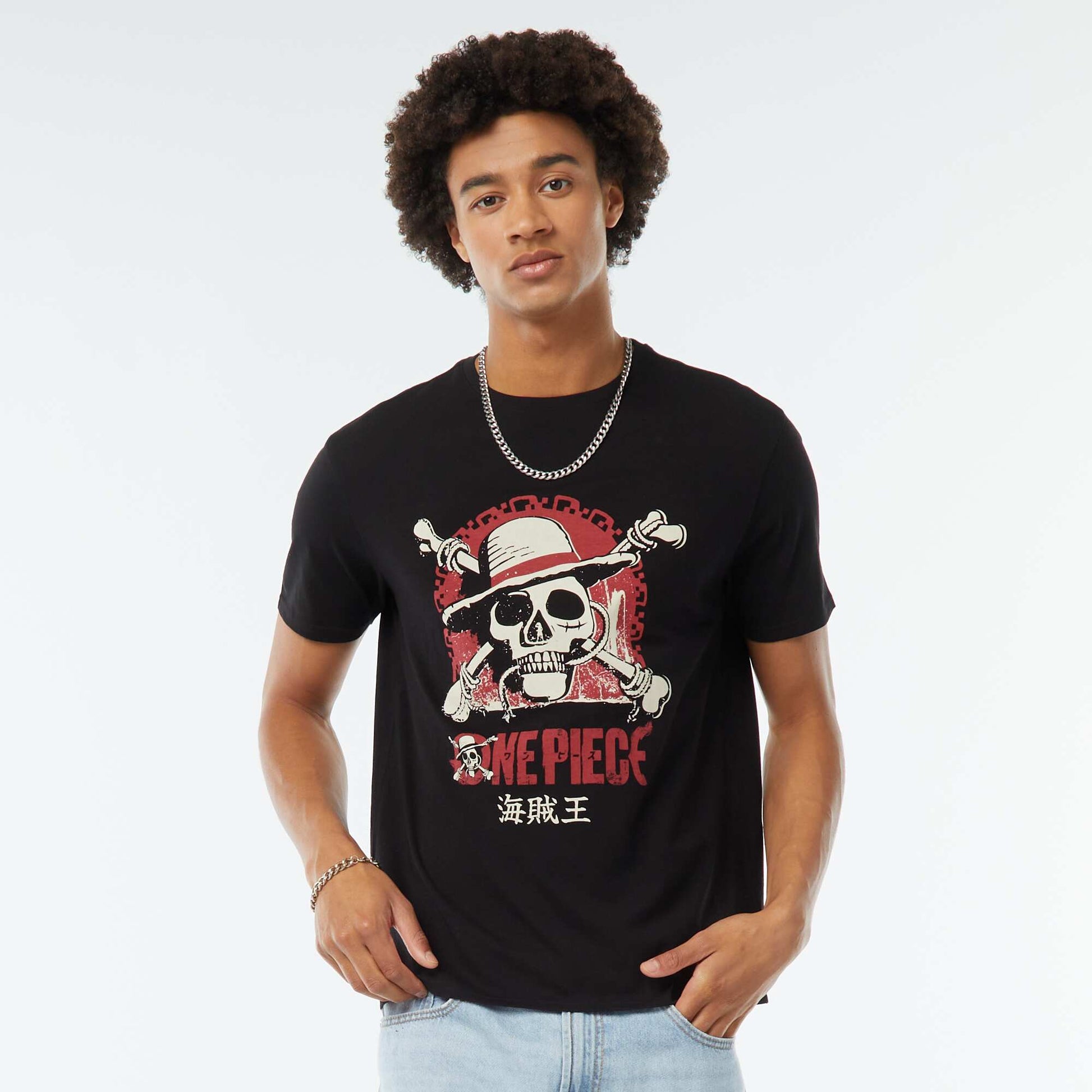 Tee-shirt imprimé 'One Piece' à manches courtes NOIR