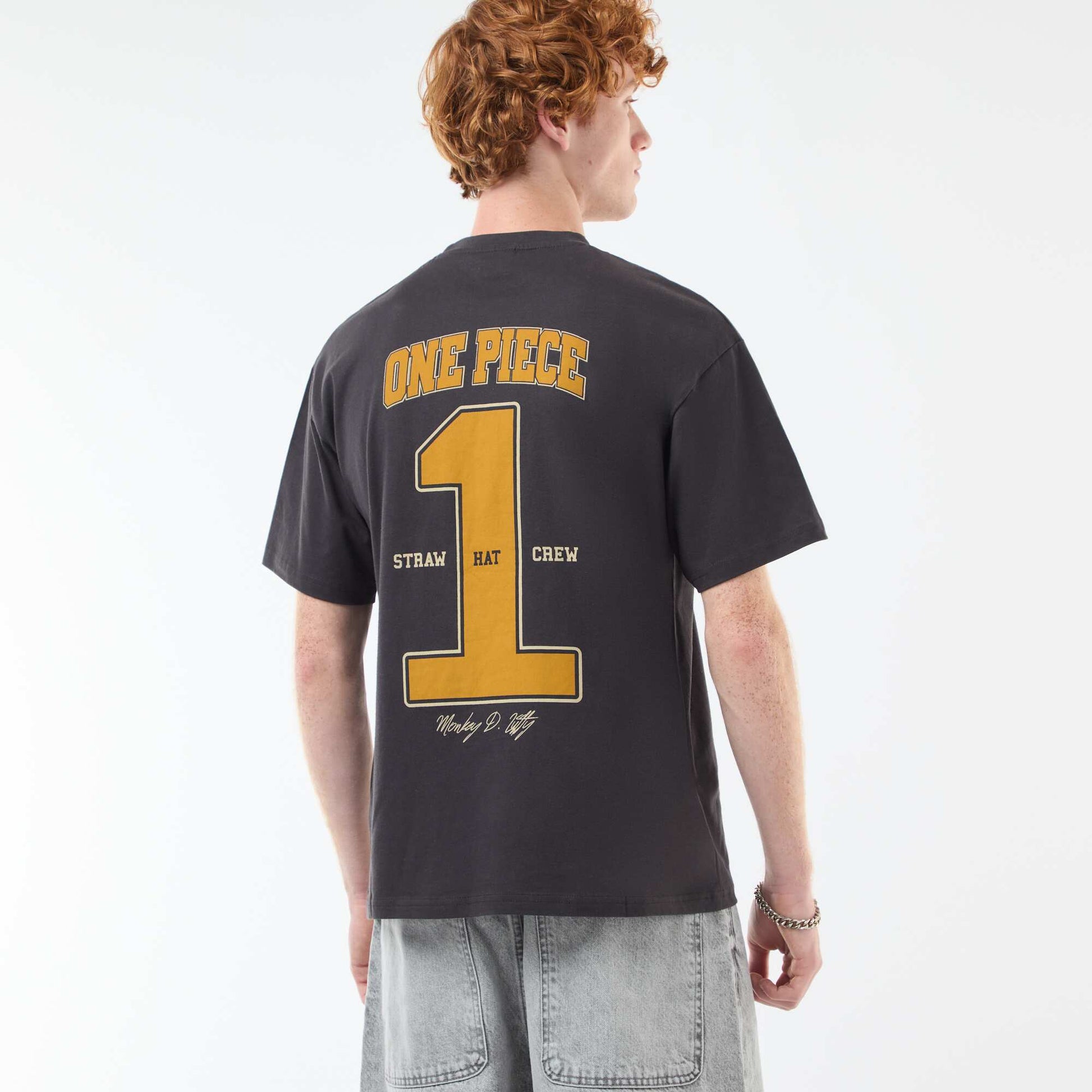 T-shirt à manches courtes imprimé recto-verso 'One Piece' NOIR