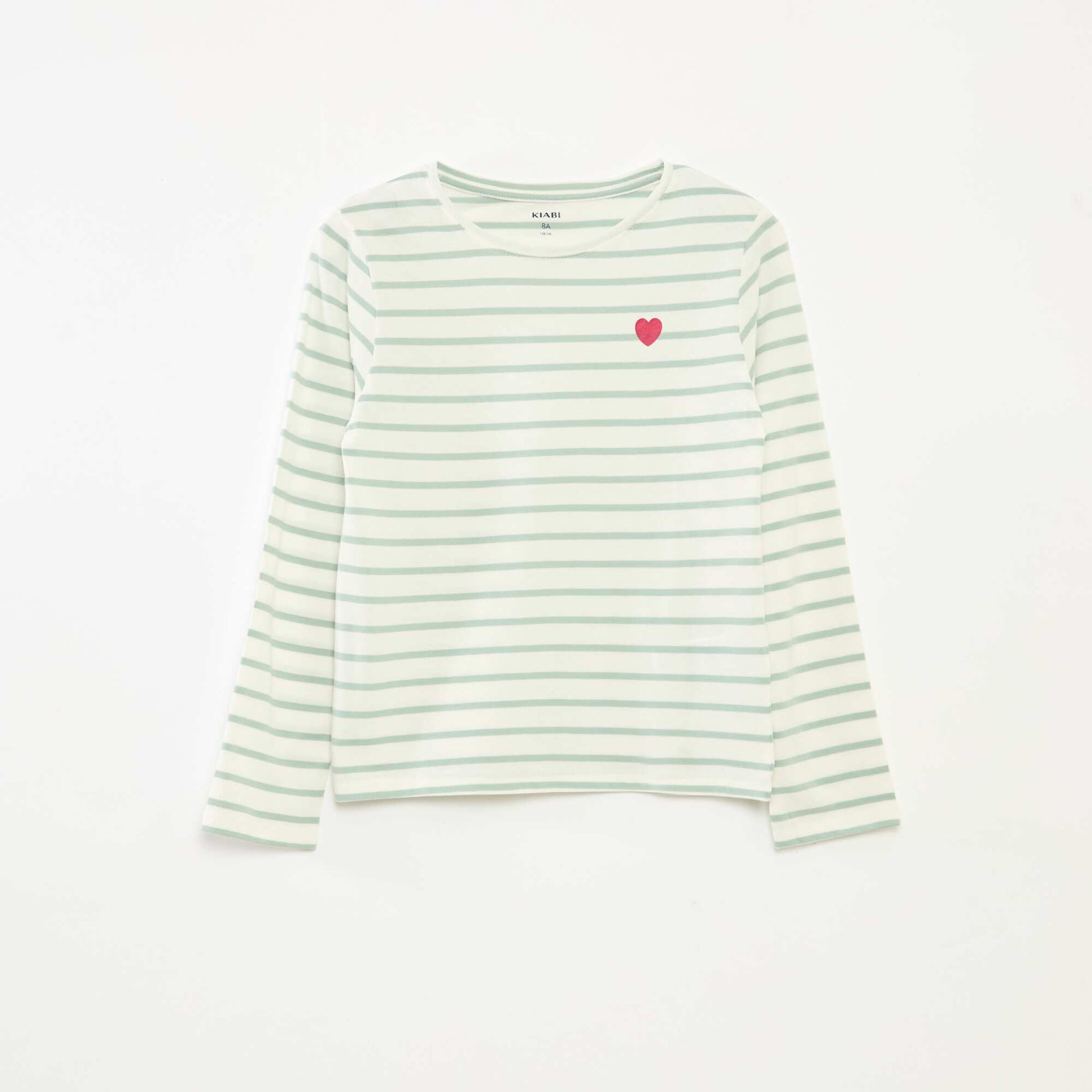T-shirt à rayures à manches longues et col rond VERT